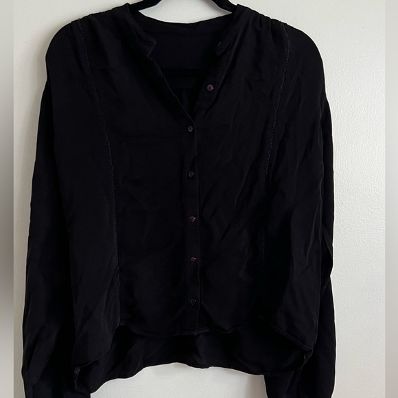Women’s Black Botton down dress Shirt Black Bollon Sleeves - Picture 4 of 6